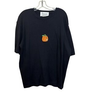 Embassy Black T Shirt Orange Embroidered Pumpkin Patch Cute Short‎ Sleeve 1X